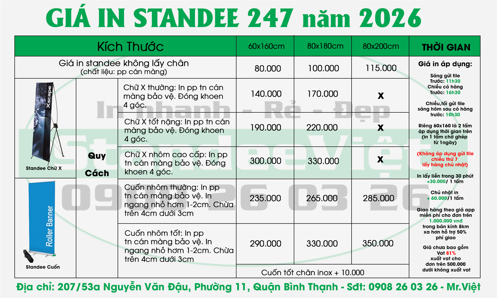 Bảng giá standee cuốn giá rẻ mới nhất